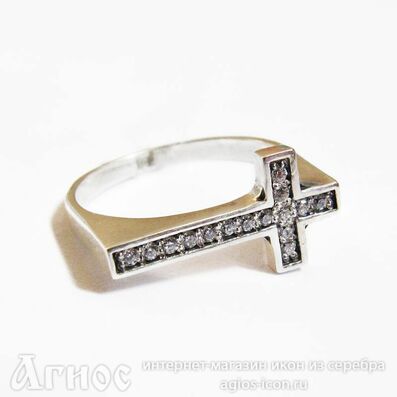Серебряное кольцо с крестом и цирконами, фото 1