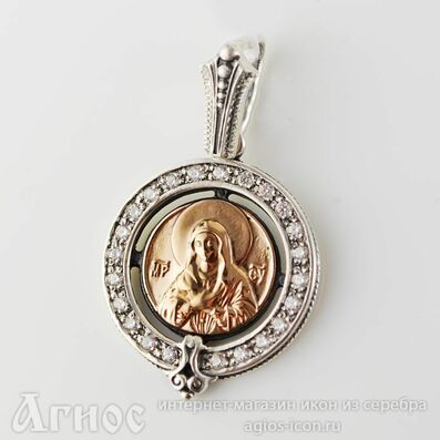 Образок Божьей Матери "Умиление" из серебра с накладкой из золота, фото 1