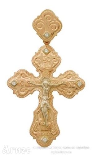 Большой золотой крест Трилистниковый с фианитами, фото 1