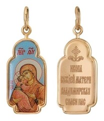 Золотая нательная иконка "Владимирская" с цветной печатью