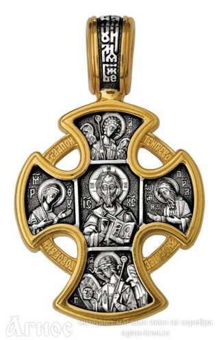 Нательный крест Господь Вседержитель с иконой Ангела Хранителя, ликами святых и молитвой, фото 1