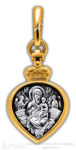 Серебряная нательная иконка Божьей Матери "Всецарица" в форме сердечка, фото 1