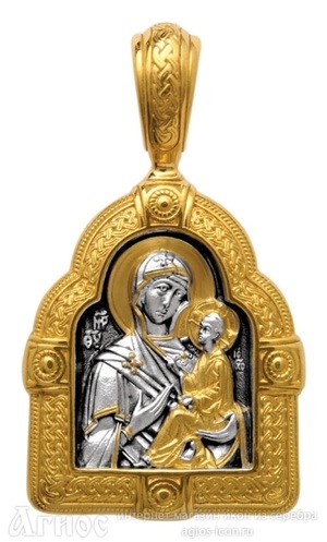 Нательная иконка Божьей Матери "Тихвинская" серебряная, фото 1