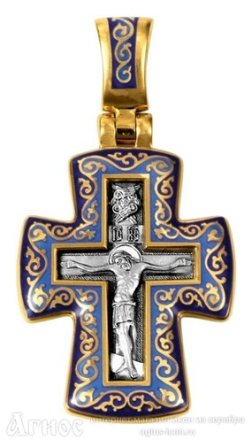 Нательный крест Распятие с цветной эмалью, фото 1