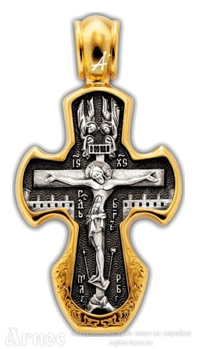 Нательный серебряный крест Распятие с иконой Матроны, фото 1