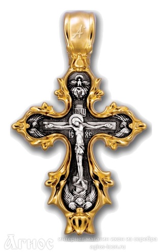 Нательный серебряный крест Распятие с иконами святых, фото 1