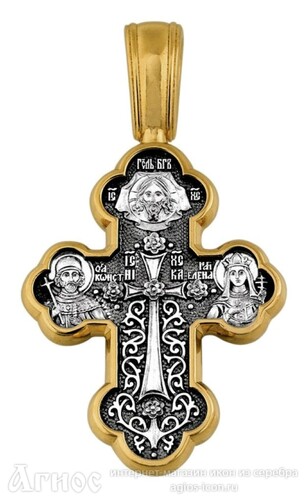 Нательный крест Крестовоздвижение с иконой Богородицы Донская, Архангела Михаила и ликами святых, фото 1