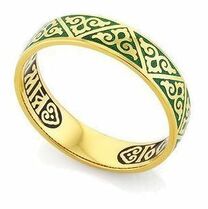 Кольцо "Спаси и сохрани" с зеленой эмалью