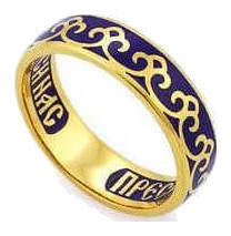 Серебряное кольцо с молитвой к Пресвятой  Богородице с эмалью