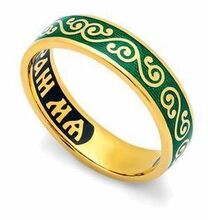 Кольцо "Спаси и сохрани" с зеленой эмалью