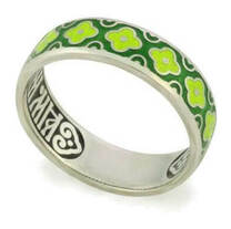 Кольцо "Спаси и сохрани" серебряное с зеленой эмалью