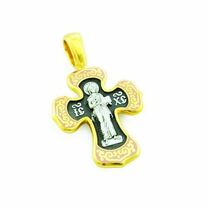 Православный нательный крест из серебра с иконой Господа и Богородицы
