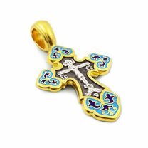 Православный нательный крест из серебра с Распятием и иконой Богородицы Умиление