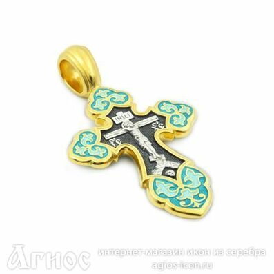 Православный нательный крест из серебра с Распятием и иконой Богородицы Умиление, фото 1