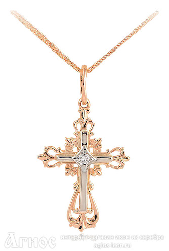 Золотой крестик  с бриллиантом ажурный, фото 1