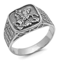 Серебряное кольцо для мужчины молитвой к Георгию Победоносцу