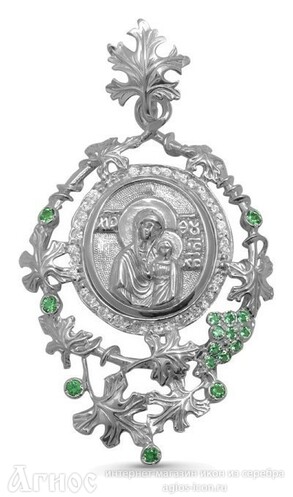 Нательная иконка Божьей Матери "Казанская" с лозой из серебра, фото 1