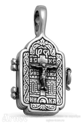 Подвеска мощевик "Распятие Христово" из серебра, фото 1
