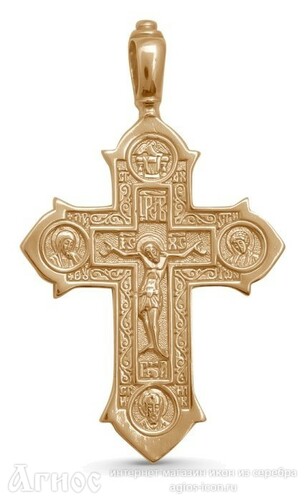 Нательный крест "Распятие Христово" с Ангелом-хранителми избранными святыми, фото 1