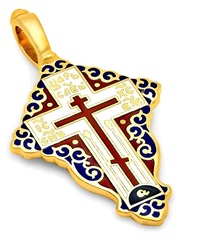 Серебряный крестик с красной и синей эмалью и позолотой