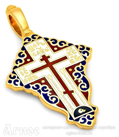 Серебряный крестик с красной и синей эмалью и позолотой, фото 1