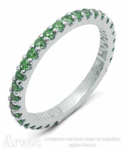  Кольцо  "Спаси и сохрани" женское серебряное с зелеными фианитами, фото 1