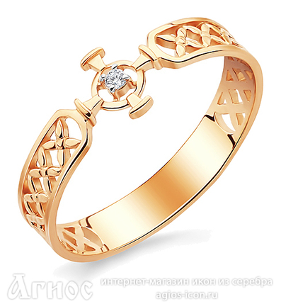Женское золотое кольцо с крестом и фианитами, фото 1