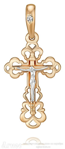 Православный крест с фианитом из золота с молитвой, фото 1