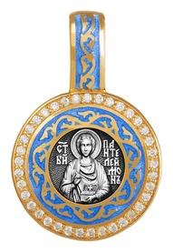 Нательная иконка Пантелеимон Целитель из серебра с фианитами