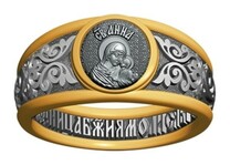 Православное кольцо позолоченное женское к святым