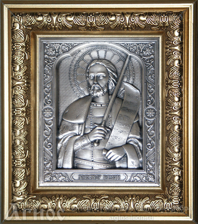 Икона  Александра Невского из серебра, фото 1